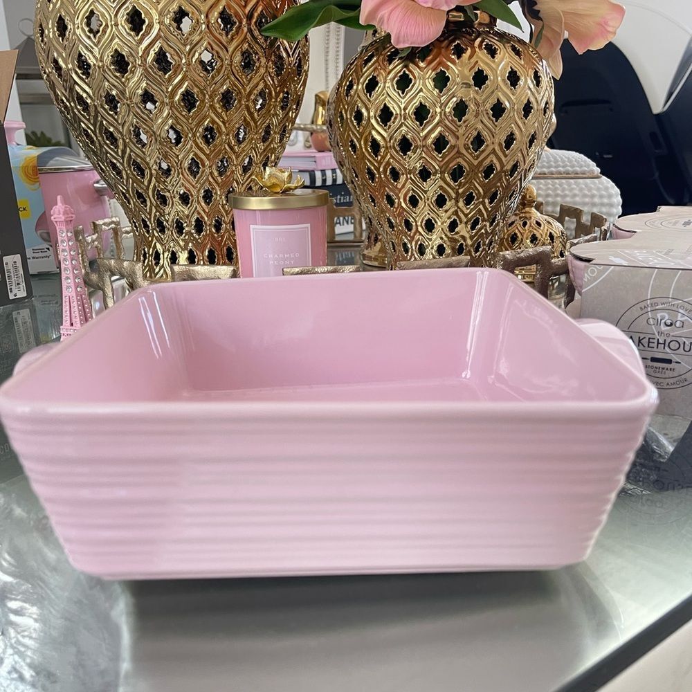 Pink Ceramic Baking Dish for Oven and Microwave